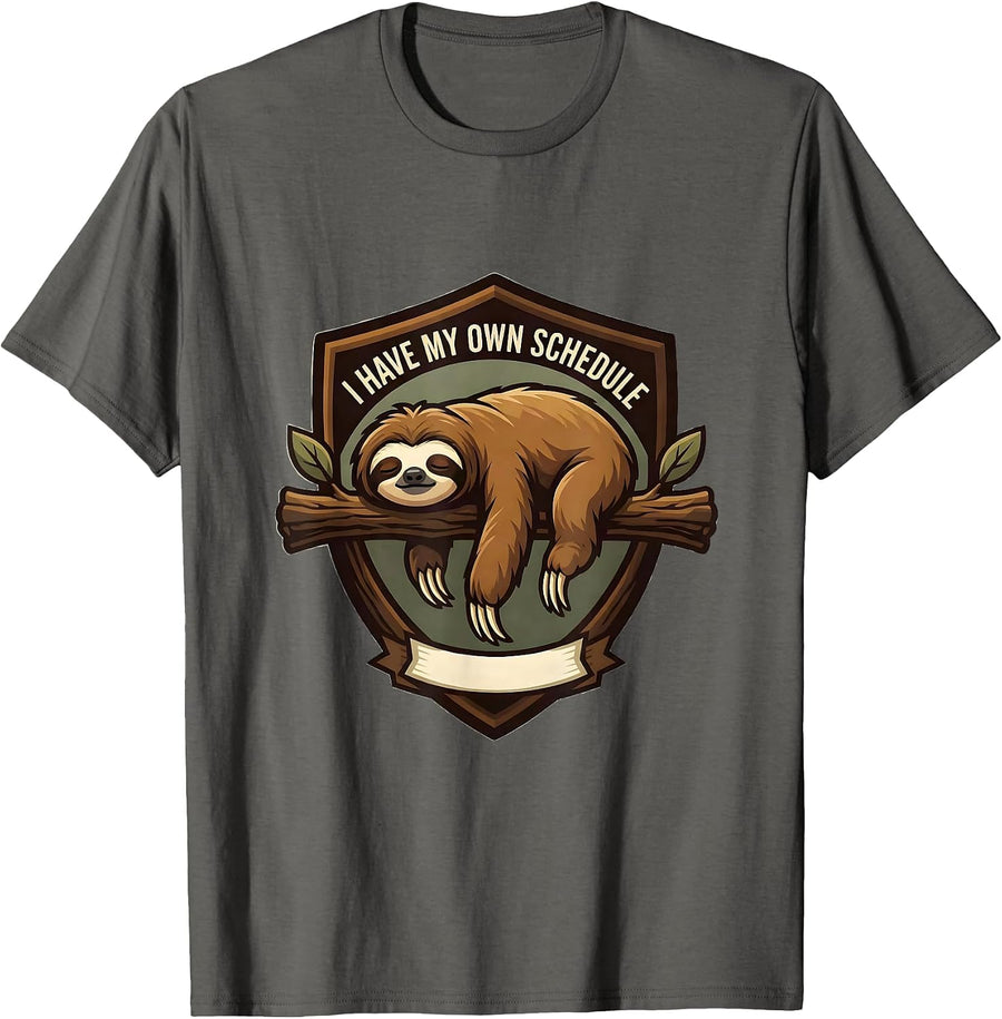 I Have My Own Schedule Funny Sloth Lover Lazy Humor T-Shirt - Asphalt Grey