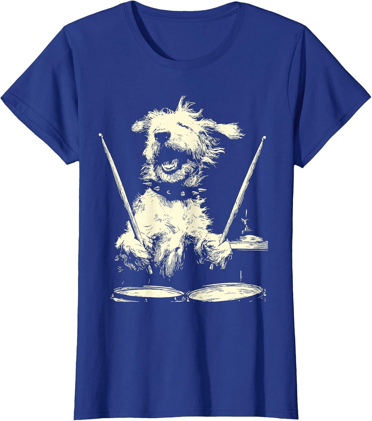 Goldendoodle Playing Drums Funny Musician Dog Drummer Punk T-Shirt - Royal Blue