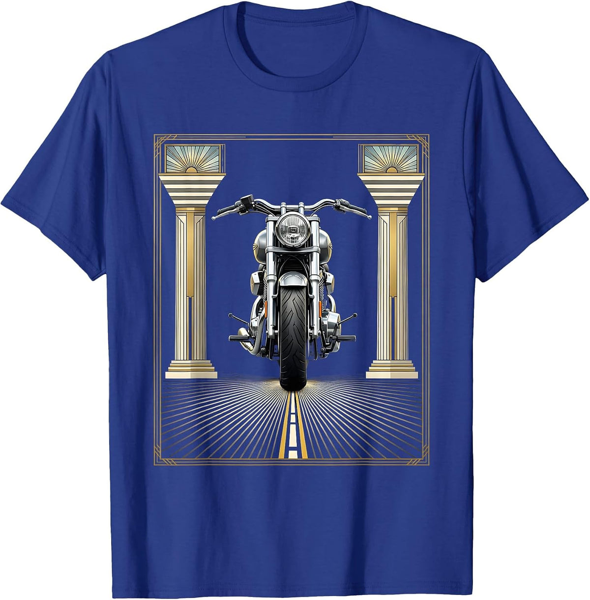 Route 66 Vintage Motorcycle Saloon Graphic Tee T-Shirt - Royal Blue