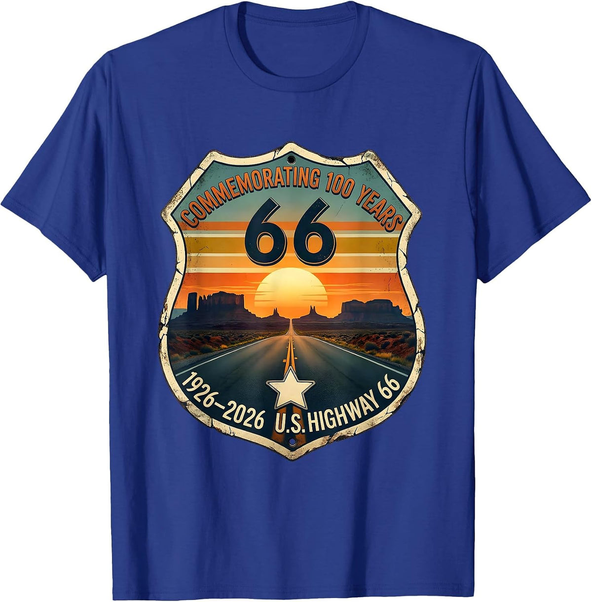 Men's Commemorating 100 Years — U.S. Highway 66 — 1926-2026 T-Shirt - Royal Blue