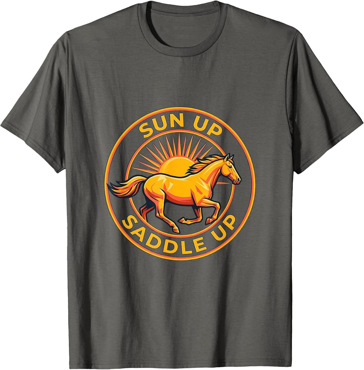 Sun Up Saddle Up Horse Riding Design T-Shirt - Asphalt Grey