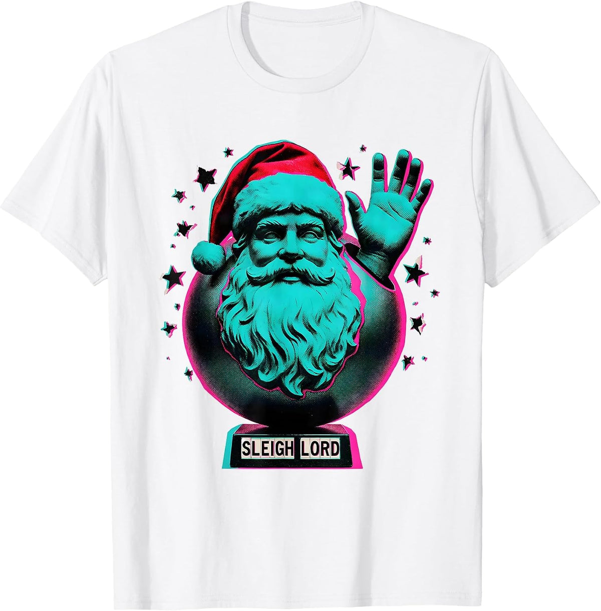 Men's Sleigh Lord Risograph Heavy Metal Rock Santa Christmas Humor T-Shirt - White