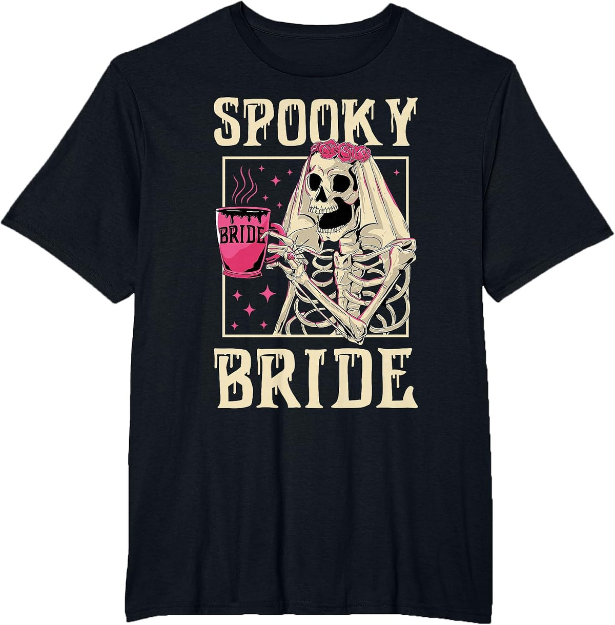 Skeleton Spooky Bride Wedding Bachelorette Halloween Party T-Shirt - Black