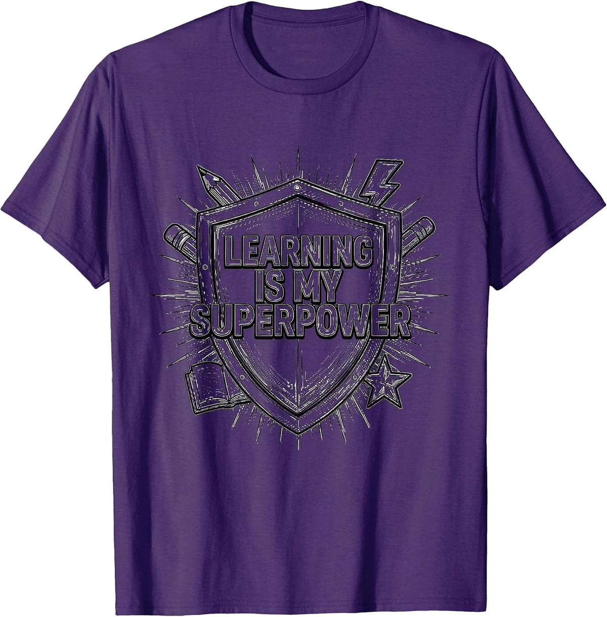 Learning Is My Superpower Boys Back To School T-Shirt - Purple