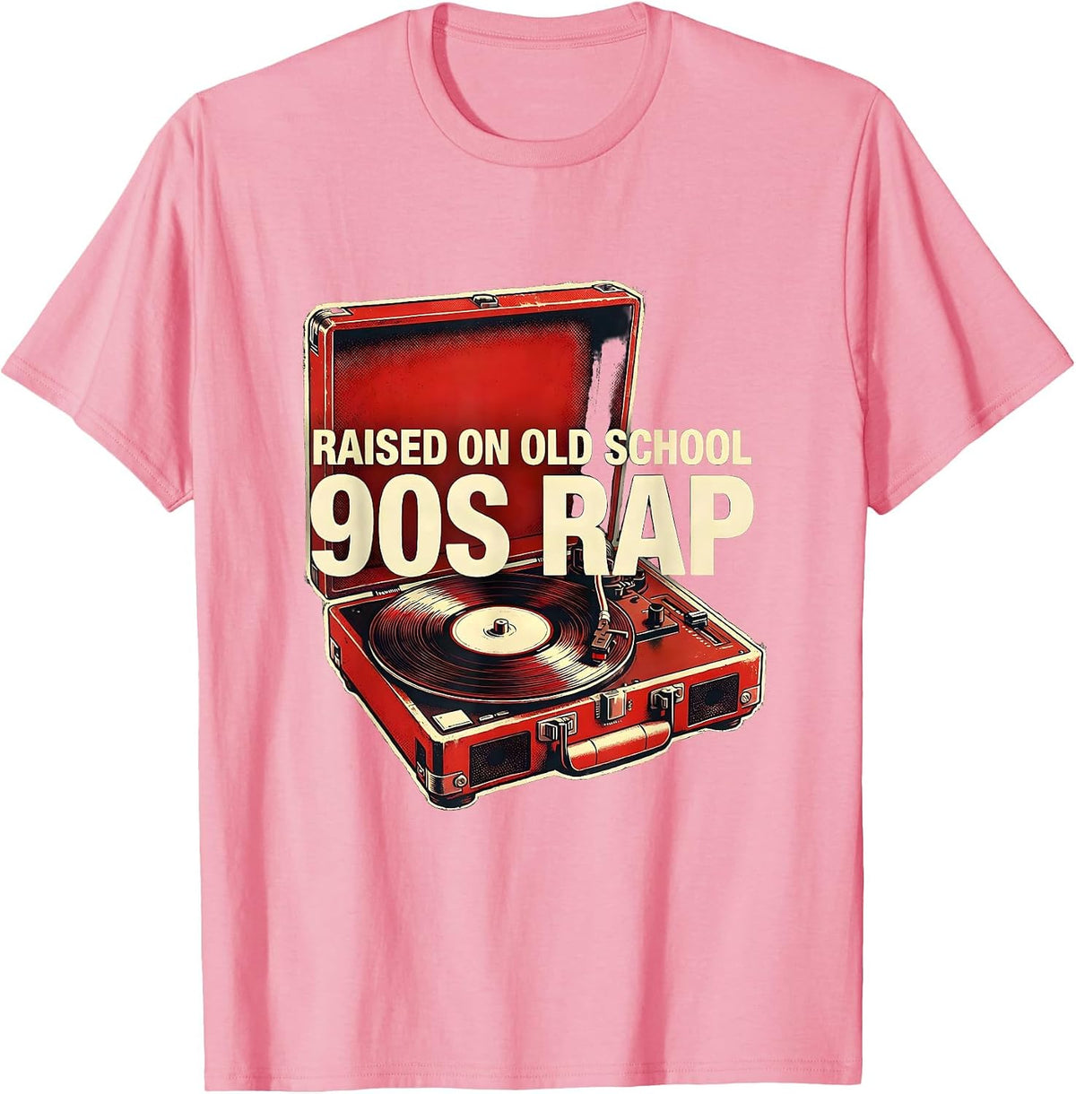 Raised On Old School 90s Rap Stencil Graphic Hip Hop T-Shirt - Pink