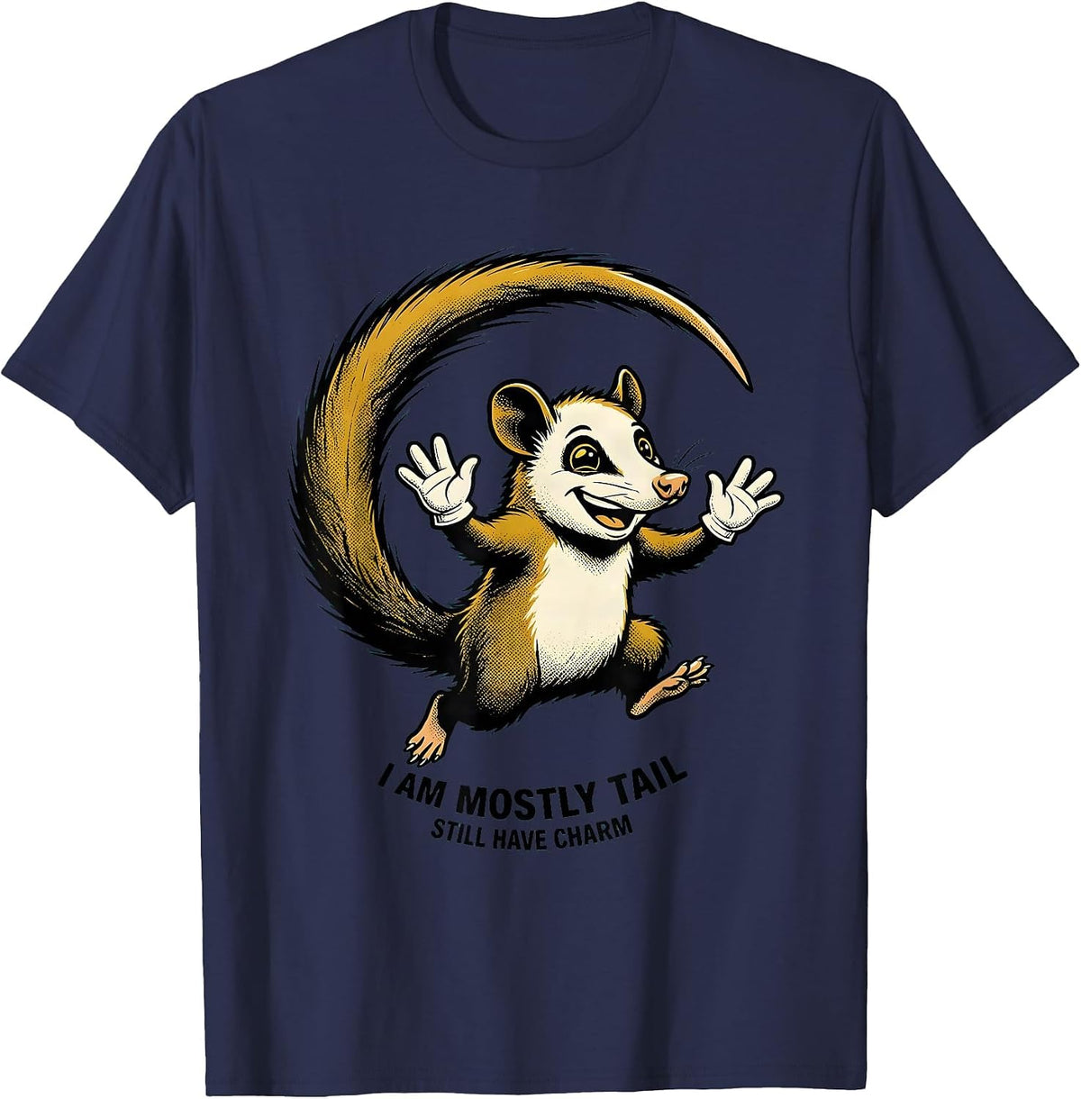 I Am Mostly Tail Still Have Charm Retro Cartoon Opossum Meme T-Shirt - Navy Blue