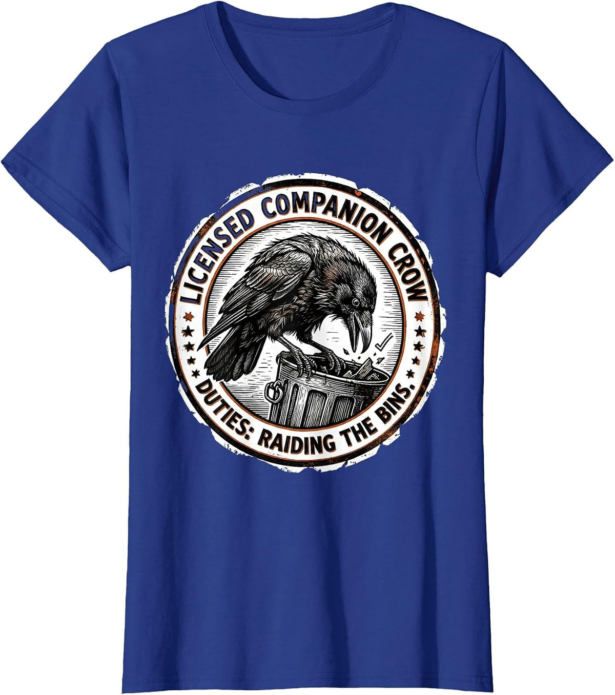 Women's Licensed Companion Crow — Duties: Raiding The Bins Funny T-Shirt - Royal Blue
