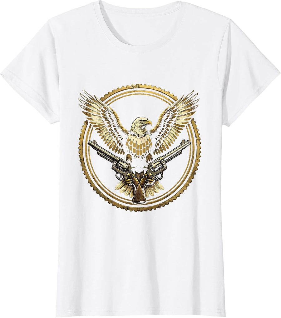Women's Eagle Crossed Revolvers Western Graphic T-Shirt - White