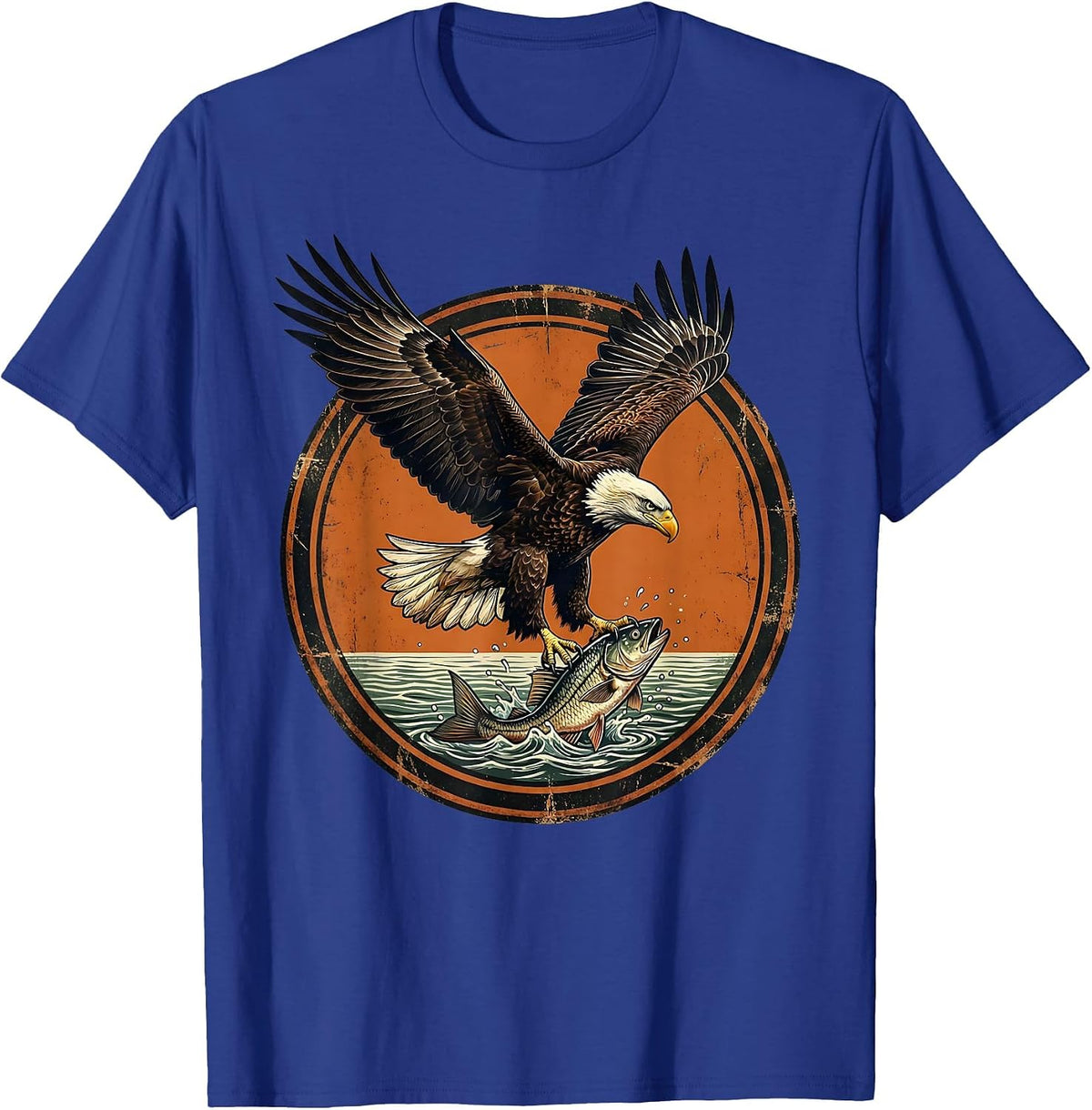 Men's Eagle Diving for Fish Graphic Tee | Fishing Art T-Shirt - Royal Blue