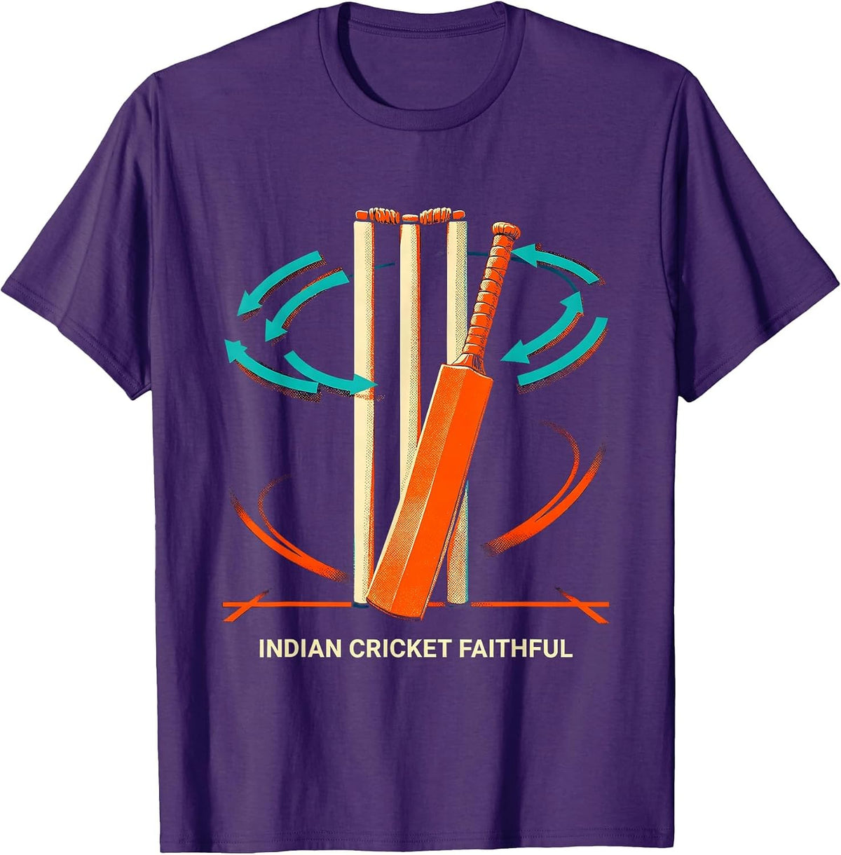 Men's Indian Cricket Faithful Risograph Cricket Fan National Pride T-Shirt - Purple