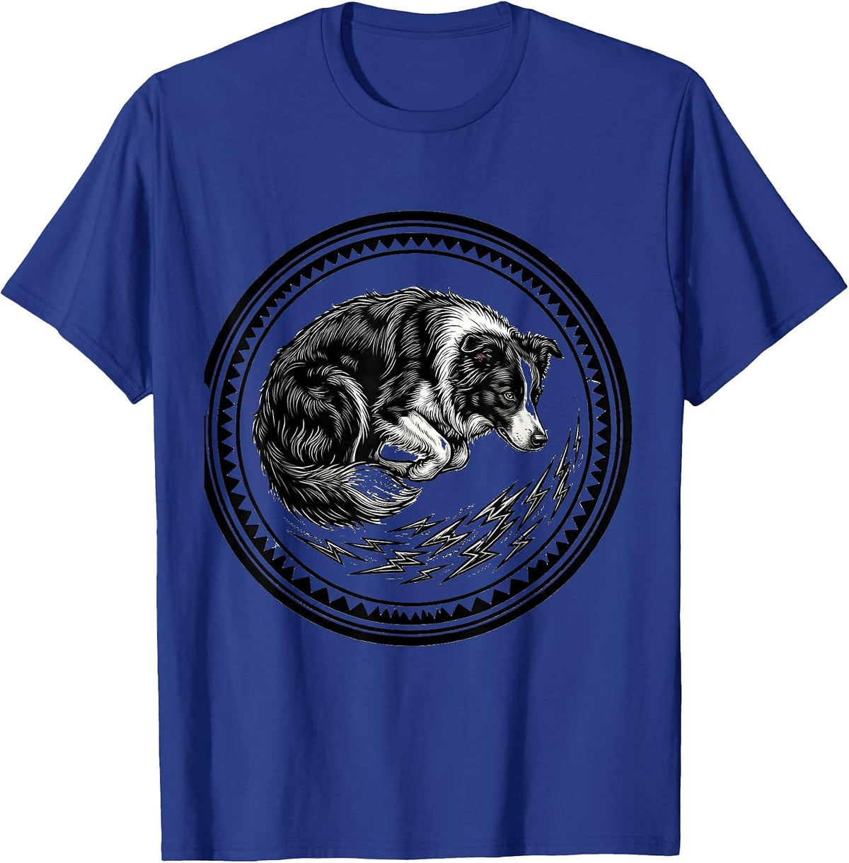 Men's Border Collie Herding Lightning Bolts Graphic T-Shirt - Royal Blue
