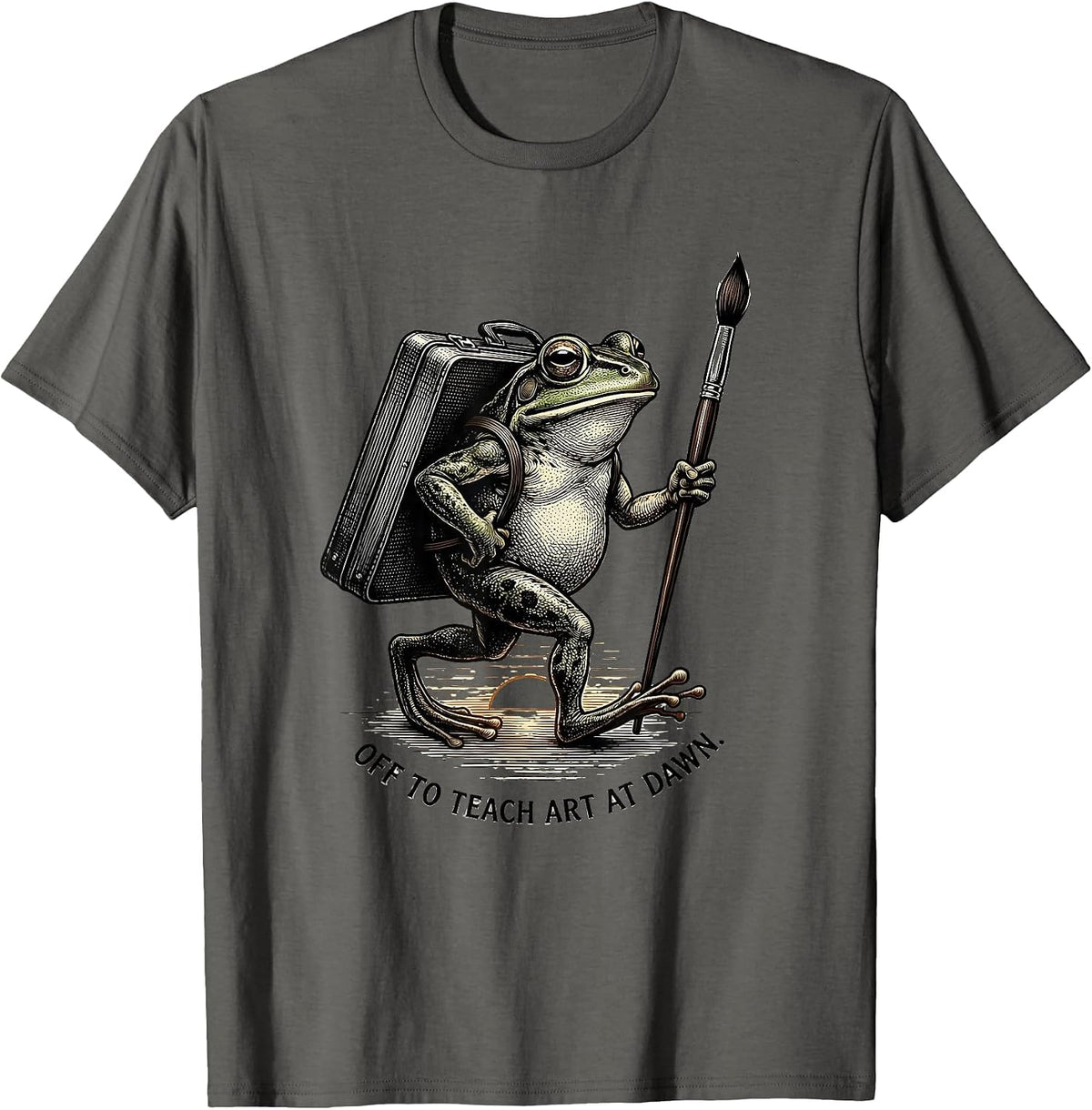 Off To Teach Art At Dawn Funny Frog Teacher Art Class T-Shirt - Asphalt Grey