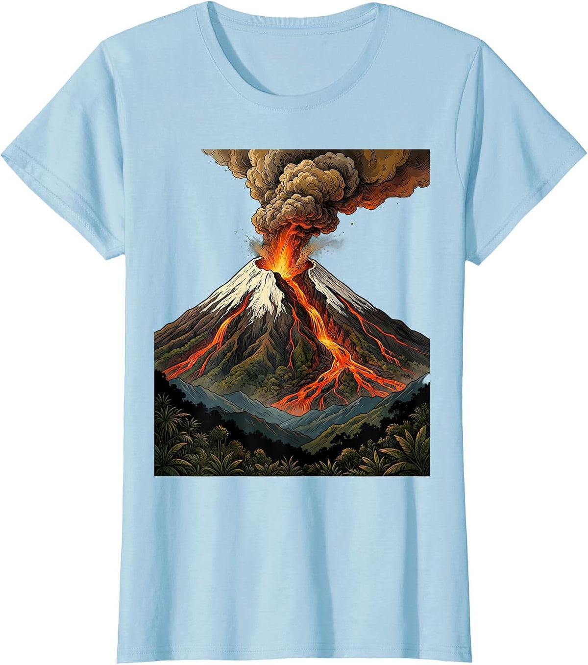Women's Erupting Cotopaxi Volcano Glowing Lava Ecuador T-Shirt - Baby Blue