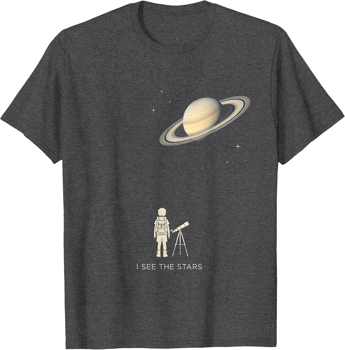 I See the Stars Minimalist Space Astronomy Novelty T-Shirt - Dark Heather Grey