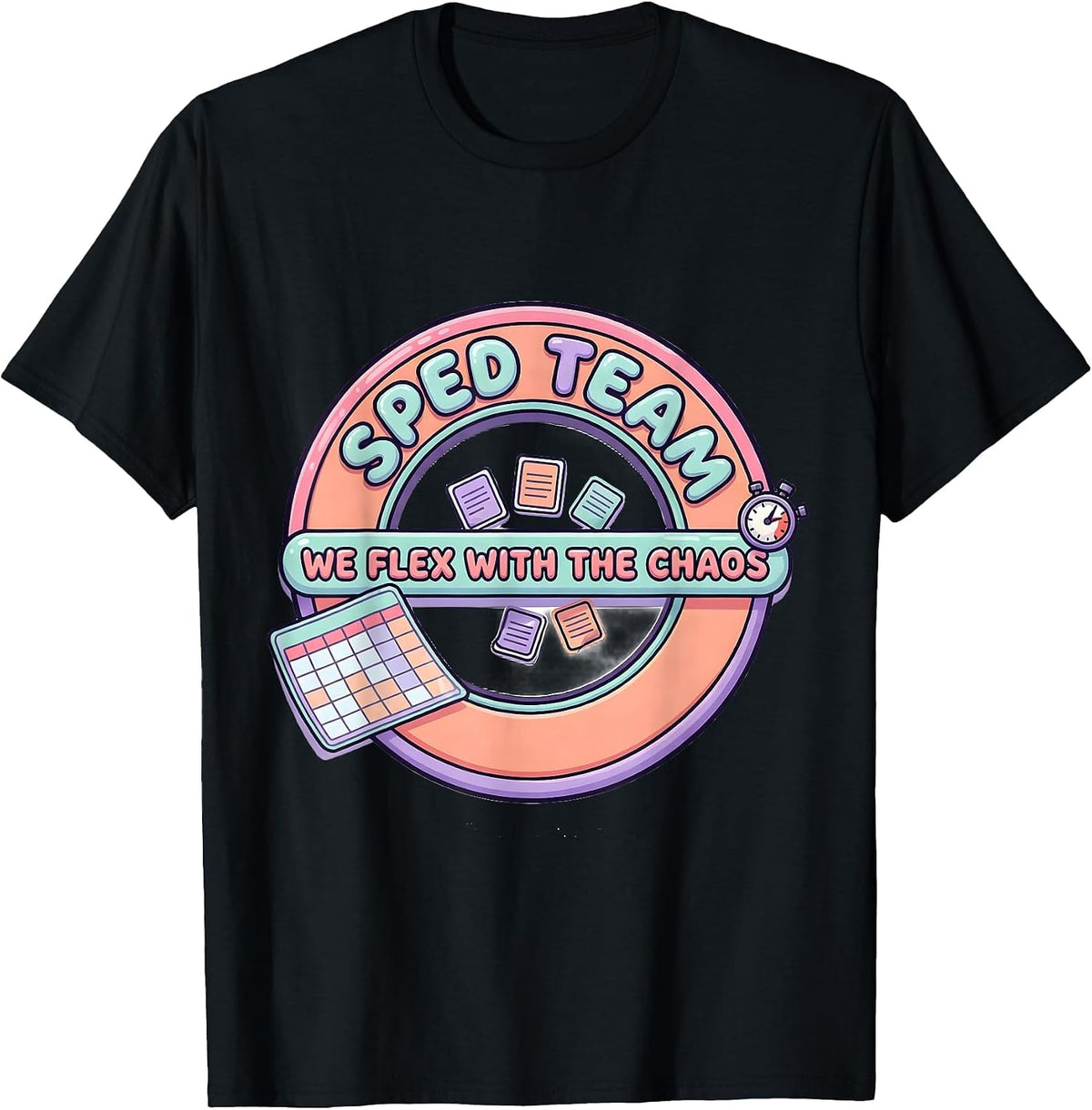 Men's SPED Team We Flex With The Chaos Cute Kawaii Teacher Humor T-Shirt - Black