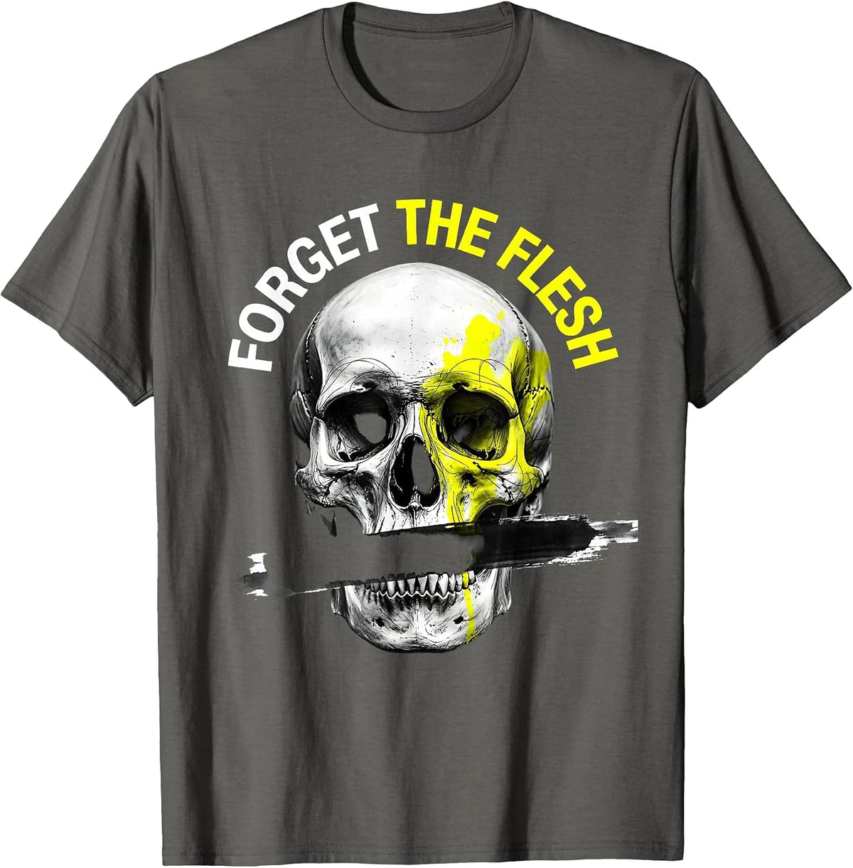Forget the Flesh Bold Dark Graphic Design T-Shirt - Asphalt Grey