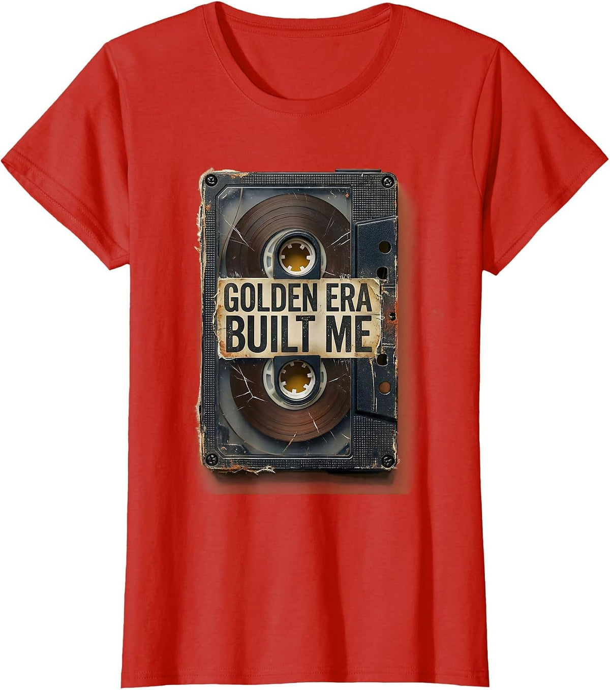 Golden Era Built Me Distressed Old School Hip Hop Cassette T-Shirt - Red