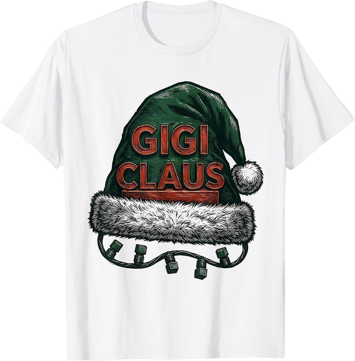 Men's Gigi Claus Linocut Family Matching Christmas Group Photo T-Shirt - White