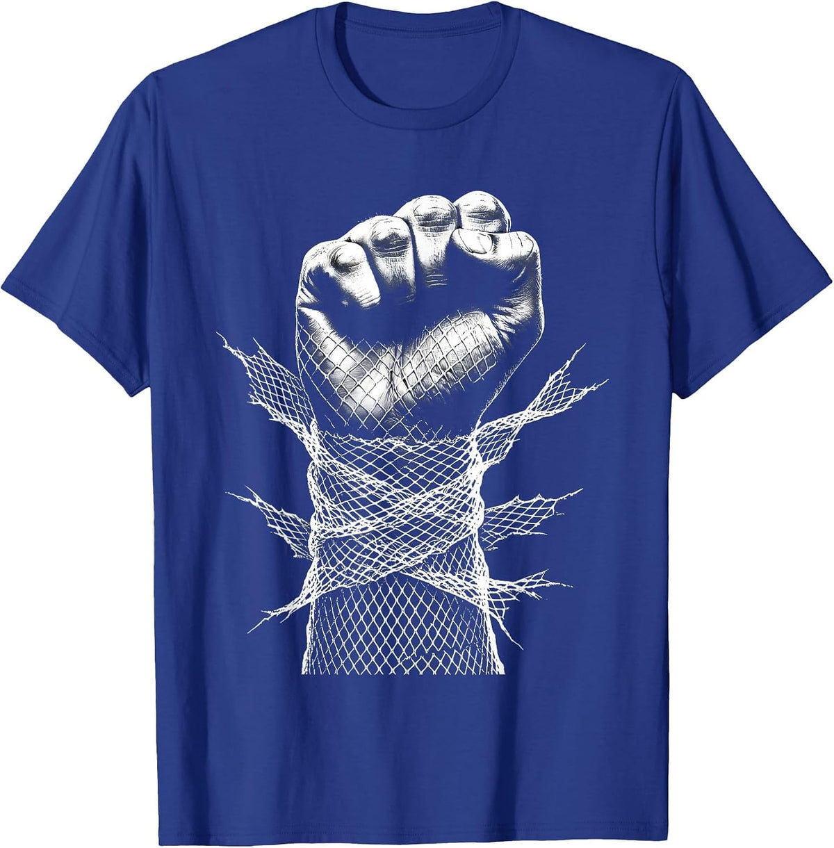 Punk Fishnet Fist Graphic Design T-Shirt - Royal Blue
