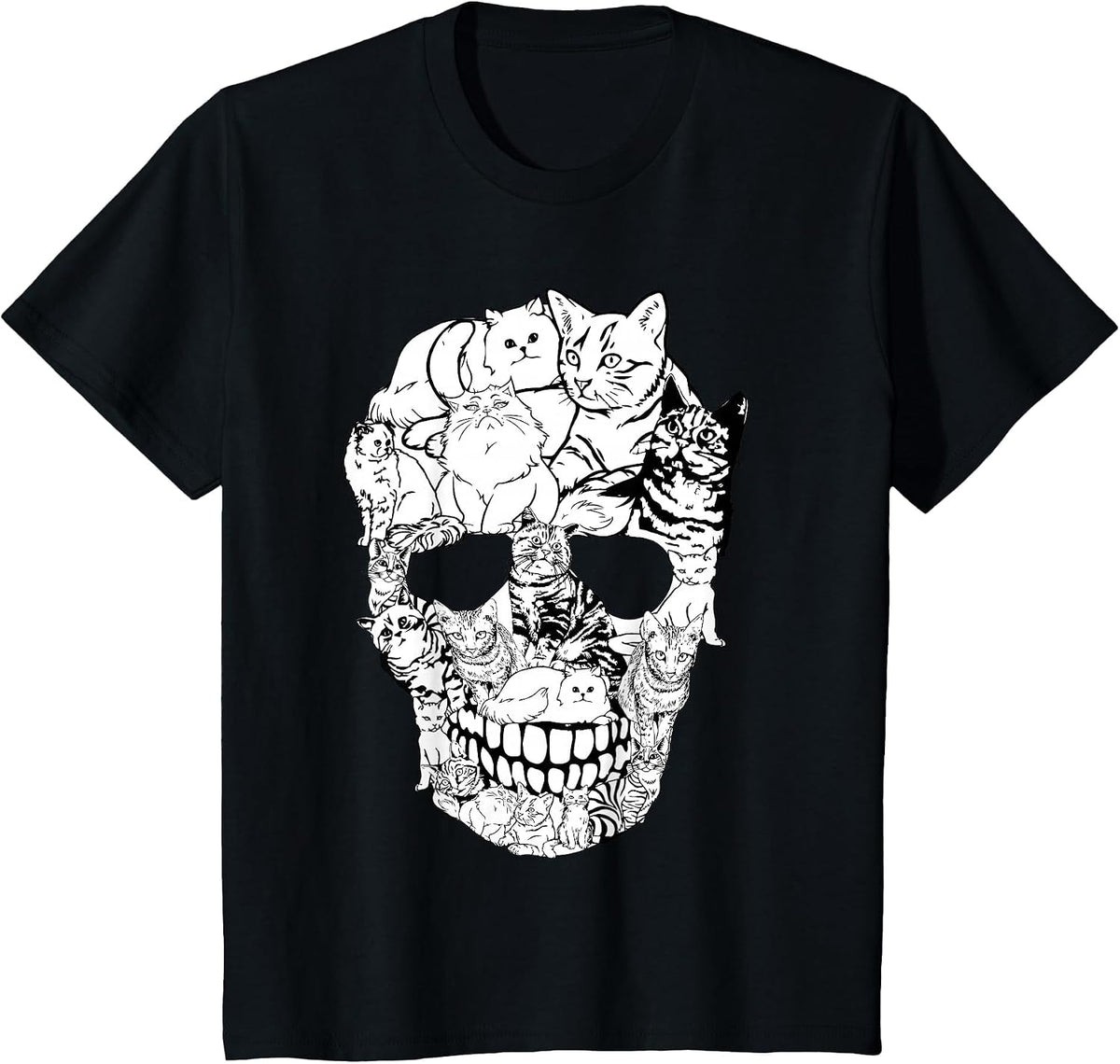 Cat Skull Shirt - Kitty Skeleton Halloween Costume Skull Cat T-Shirt - Black