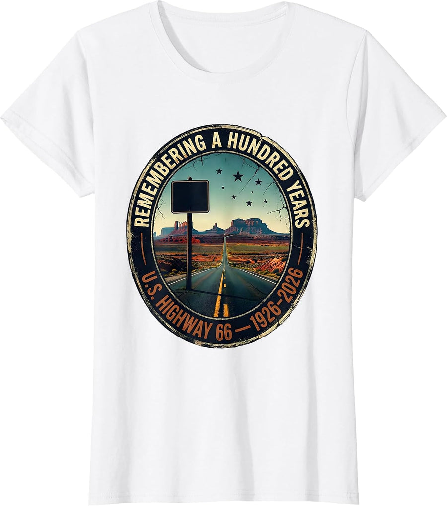 Women's Remembering A Hundred Years — U.S. Highway 66 — 1926-2026 T-Shirt - White