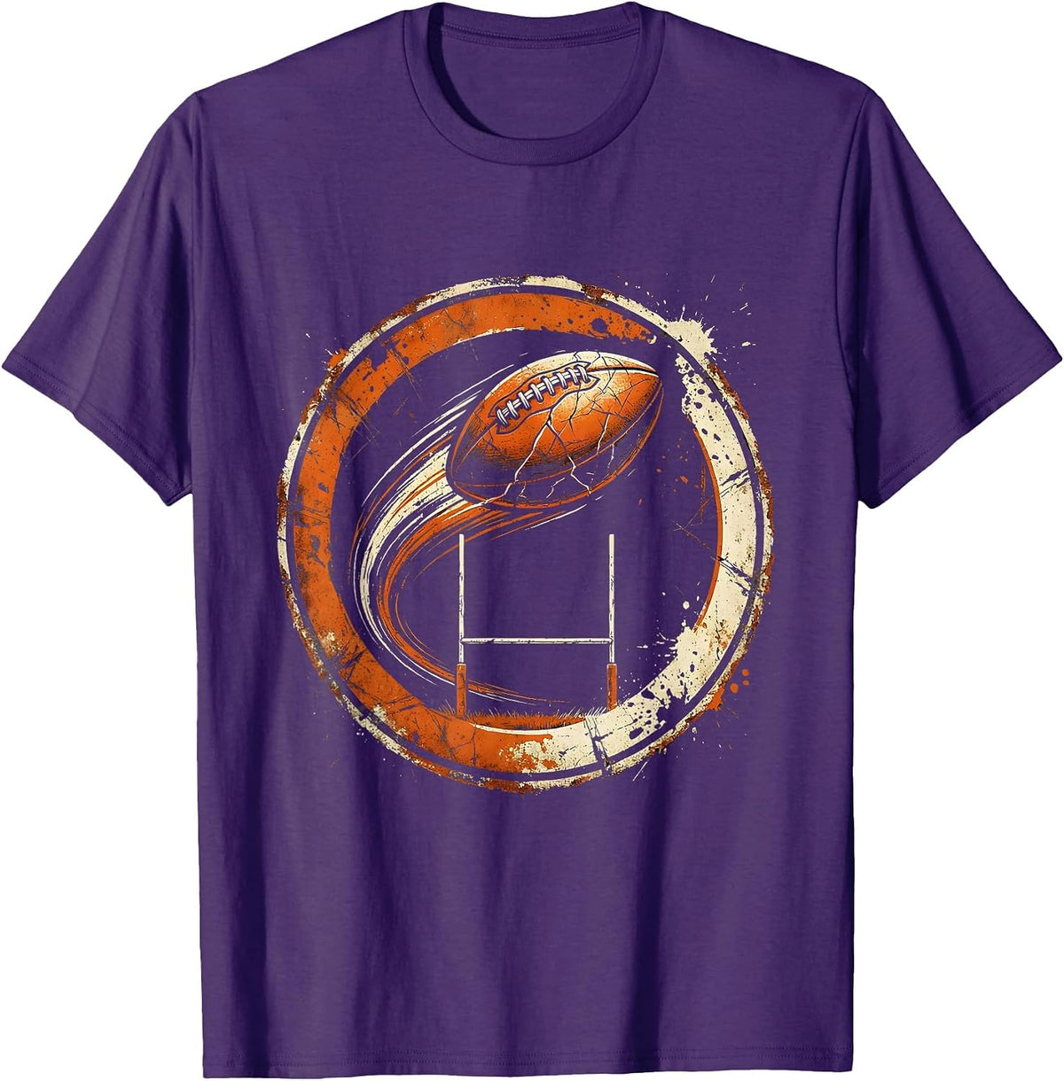 Men's Rugby Ball Over Goalposts Graphic Tee T-Shirt - Purple