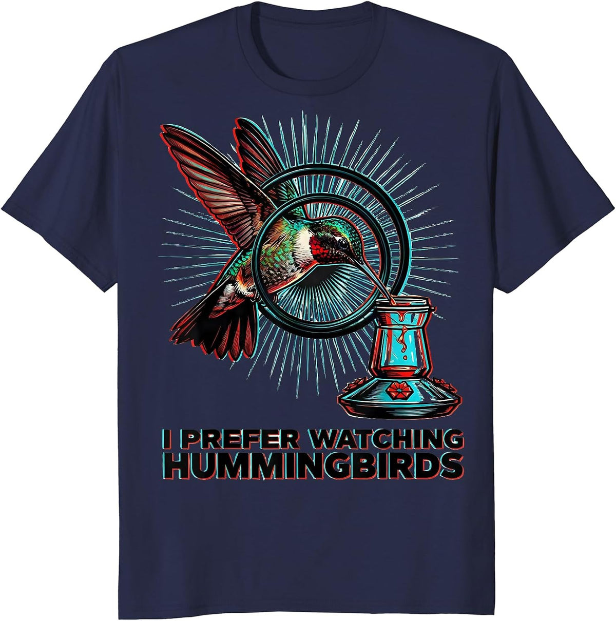 I Prefer Watching Hummingbirds Pop Art Bird Lover Gift T-Shirt - Navy Blue