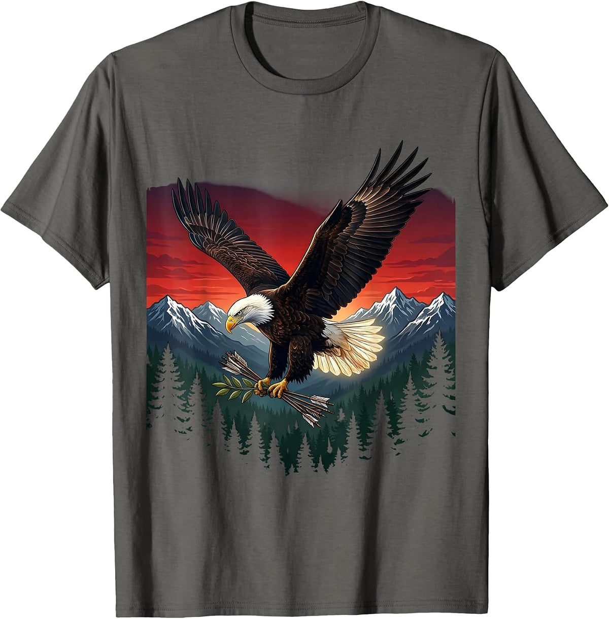 Bald Eagle Olive Branch and Arrows Patriotic USA T-Shirt - Asphalt Grey