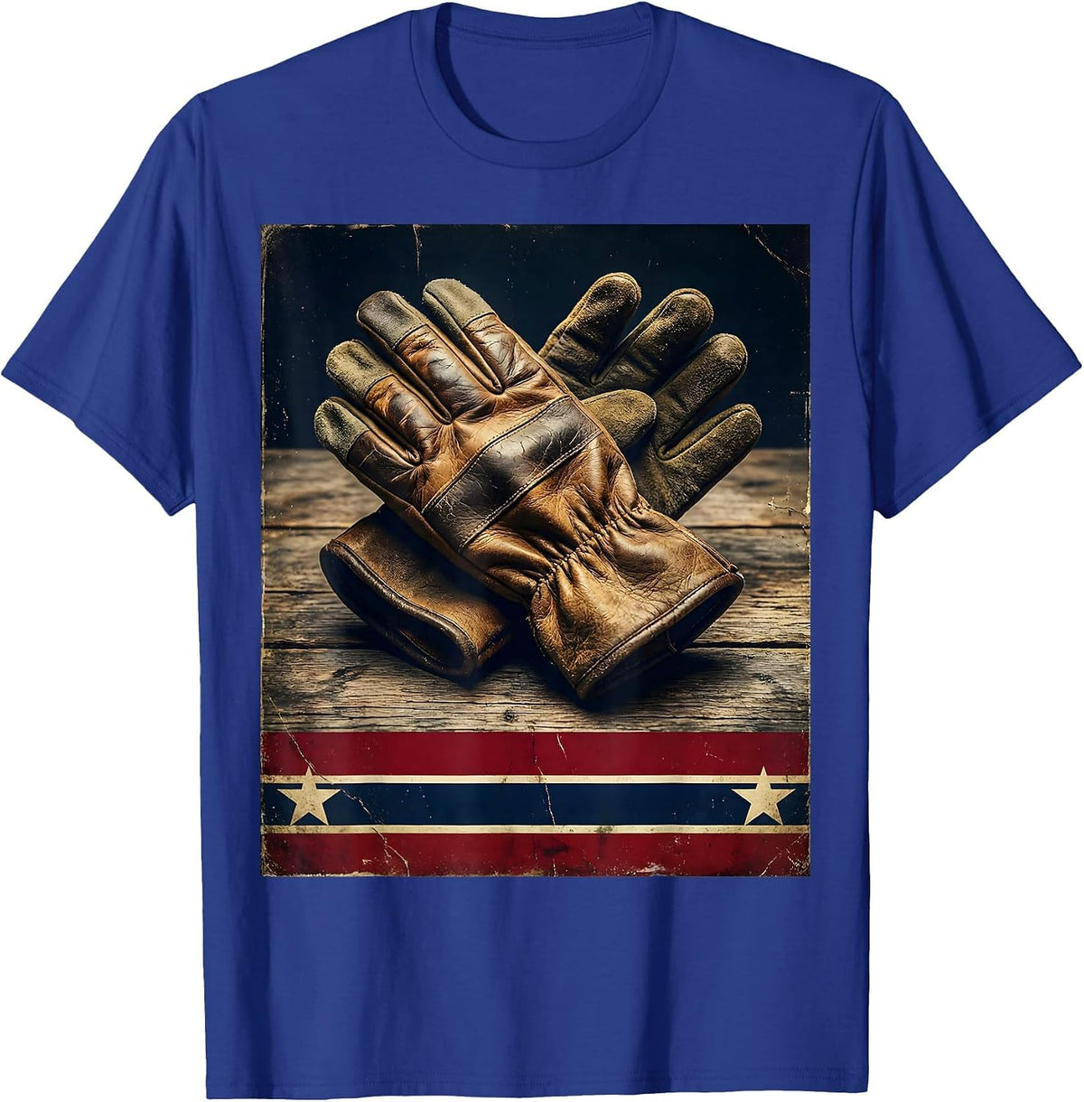 Labor Day Worn Leather Work Gloves on Wood T-Shirt - Royal Blue