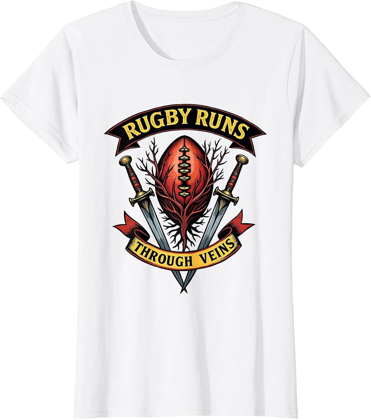 Rugby Runs Through Veins Men's Rugby Design T-Shirt - White