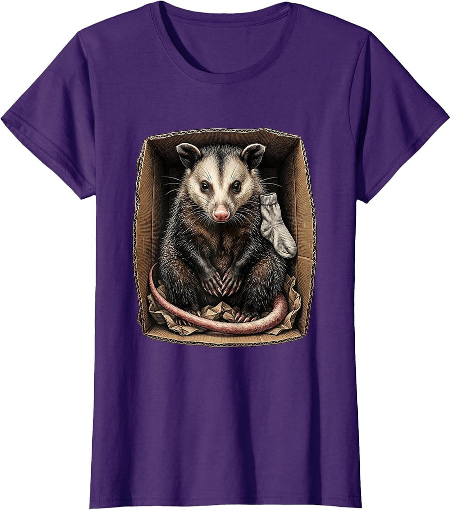 Opossum In Cardboard Funny Animal Meme Humor T-Shirt, Women, Purple, XX-Large - As Pictured