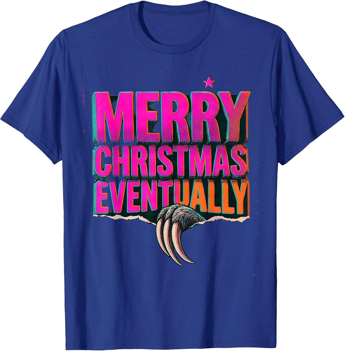 Men's Merry Christmas, Eventually Risograph Sloth Lover Holiday T-Shirt - Royal Blue