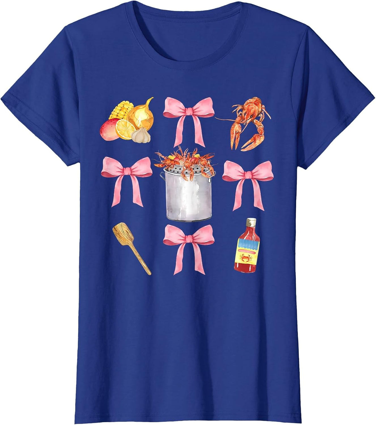 Pink Bow Cute Coquette Crawfish Clean Girl Aesthetic T-Shirt - Royal Blue