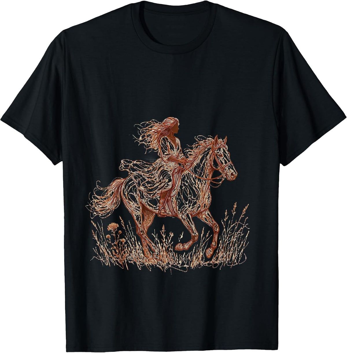 Men's Horse Rider Freedom Open Meadow Graphic Tee T-Shirt - Black
