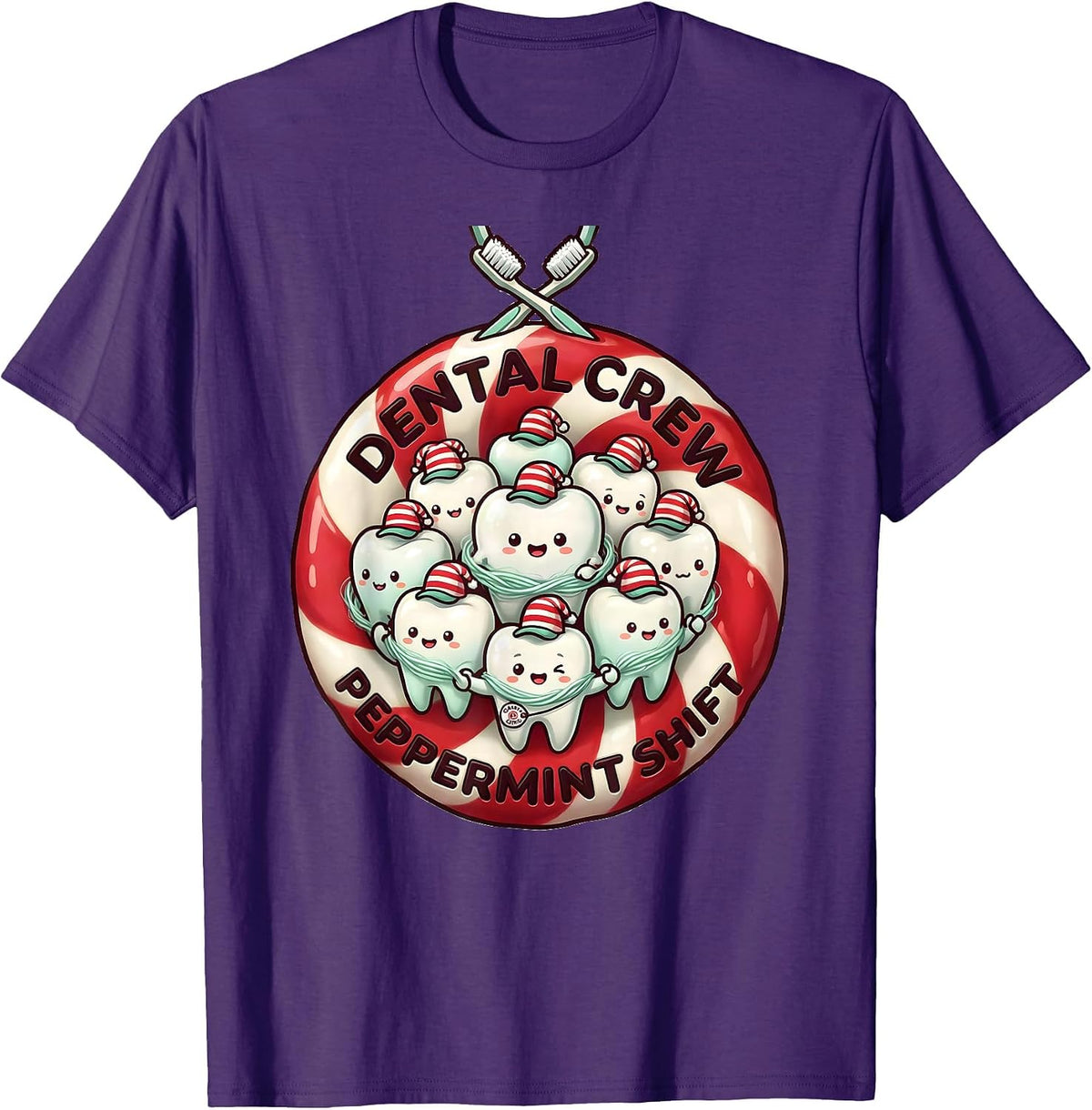 Dental Crew Peppermint Shift Cute Kawaii Dental Team Holiday T-Shirt - Purple