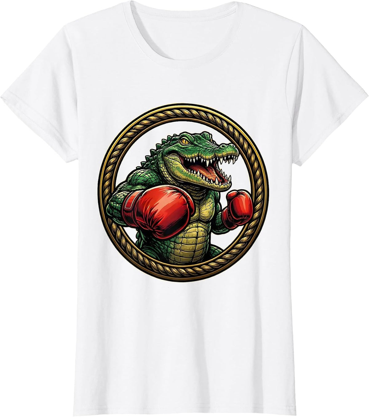 Gator Boxing Gloves Fighter Punch Illustration T-Shirt - White
