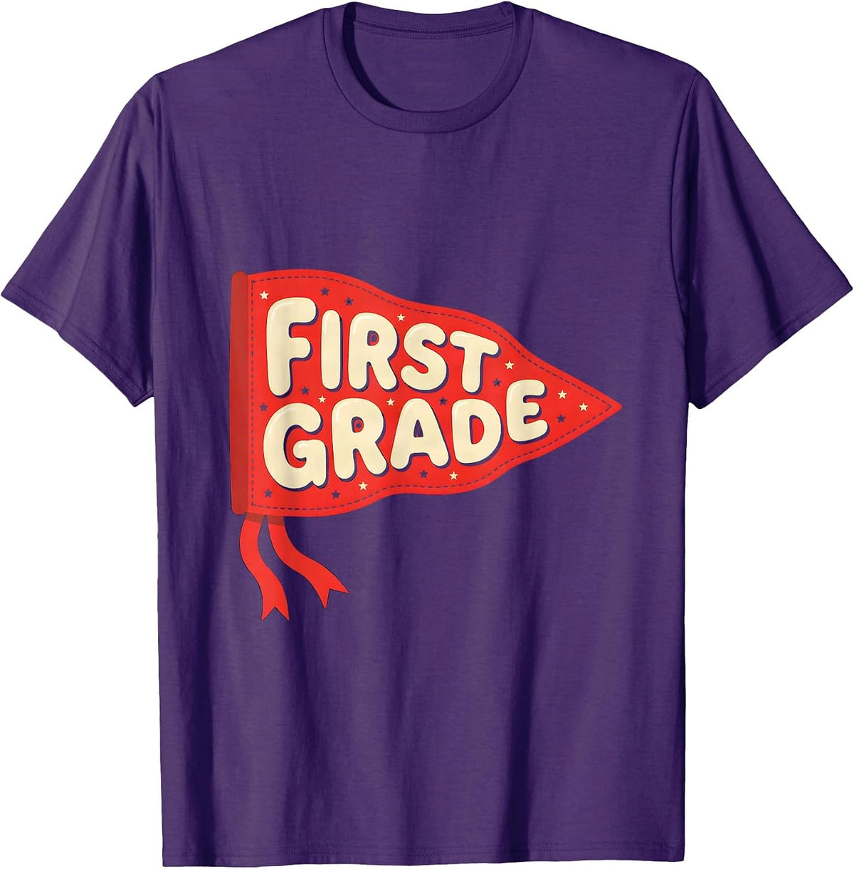 Men's First Grade Preppy Pennant Flag Back to School Teacher T-Shirt - Purple