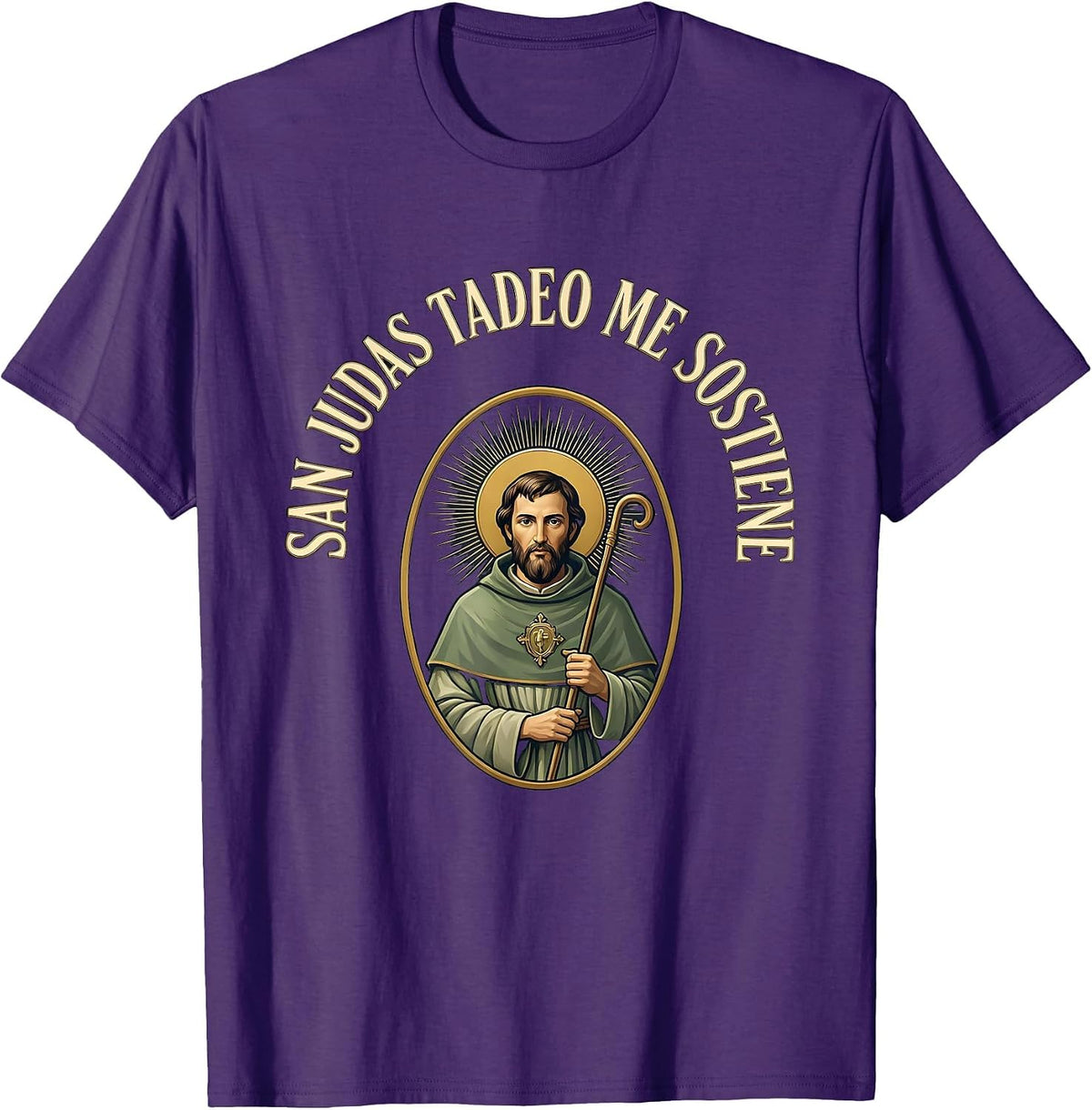 Men's San Judas Tadeo Me Sostiene Faith Spanish Catholic T-Shirt - Purple
