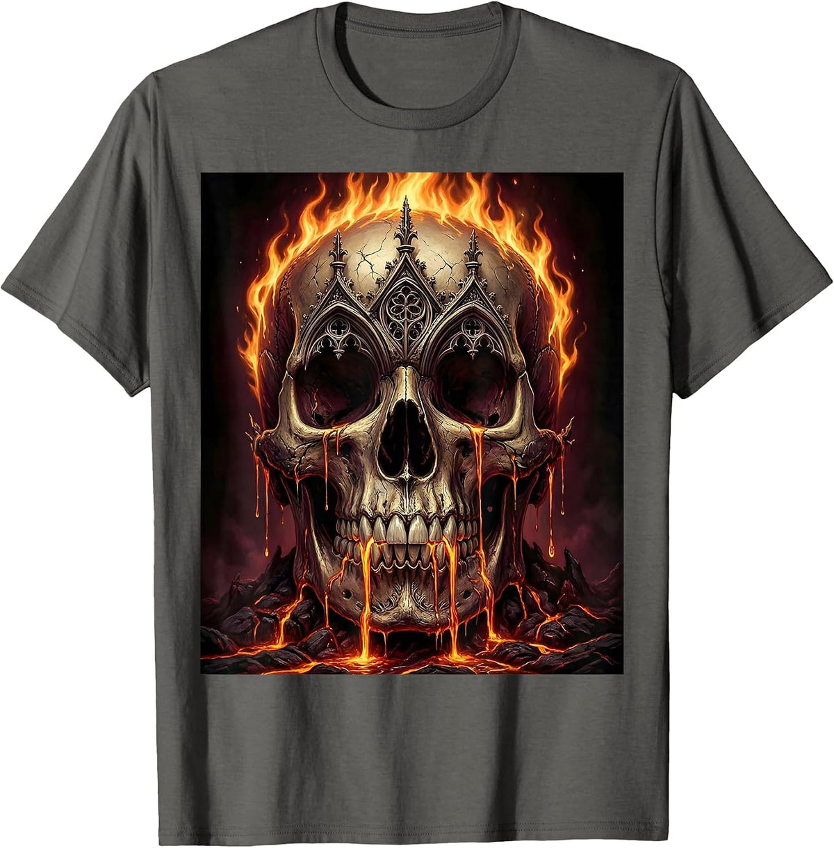 Men's Flaming Skull Molten Lava Graphic Design T-Shirt - Asphalt Grey