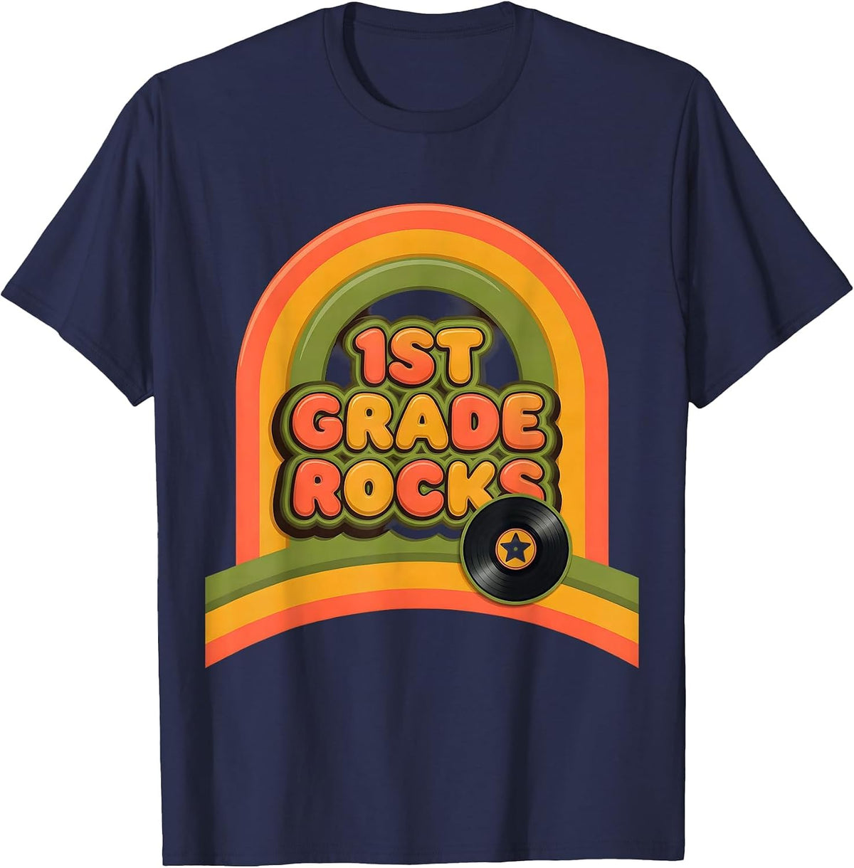 Men's 1st Grade Rocks Retro Teachers Kids First Day of School T-Shirt - Navy Blue