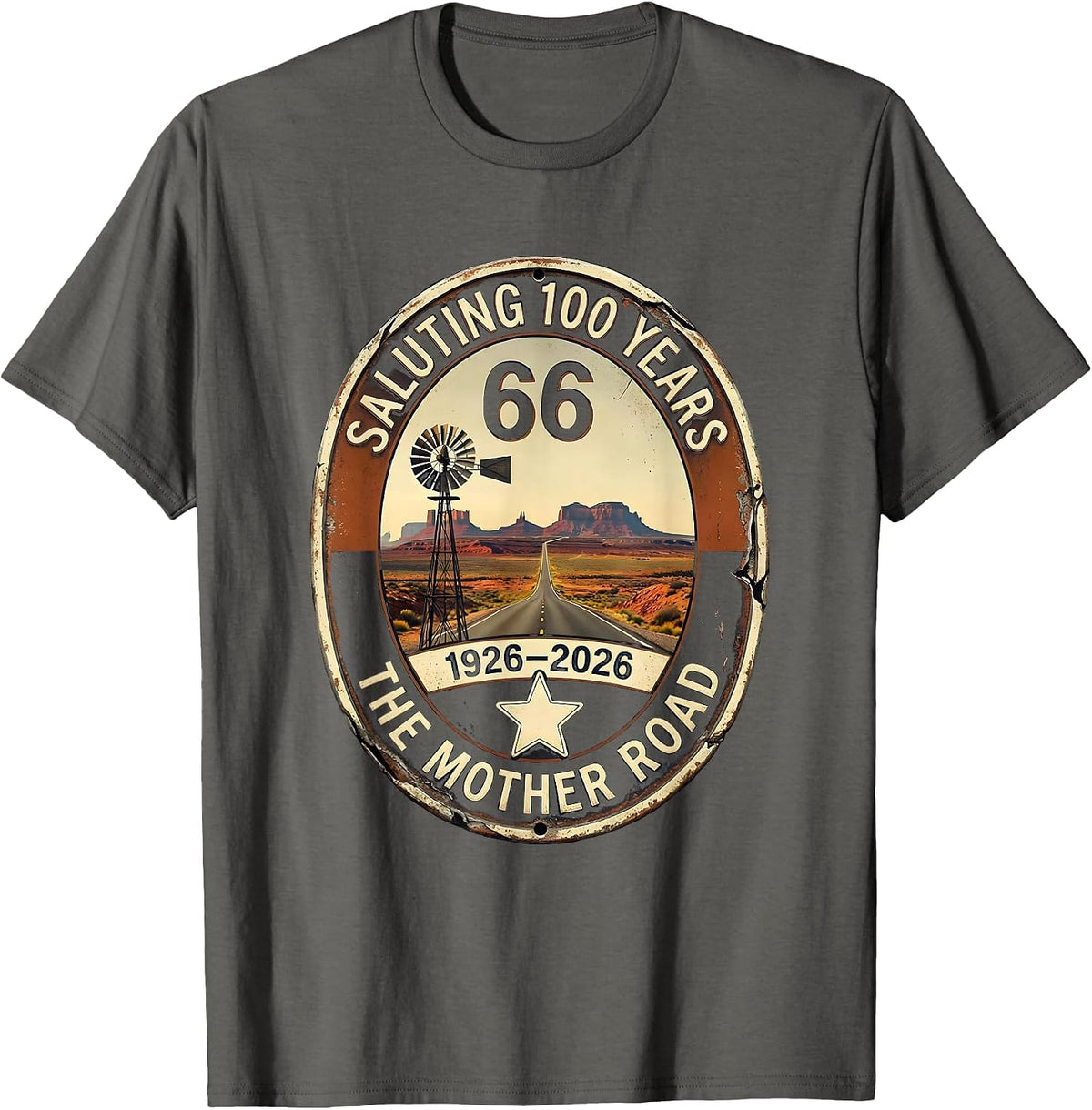 Saluting 100 Years The Mother Road Vintage T-Shirt - Asphalt Grey