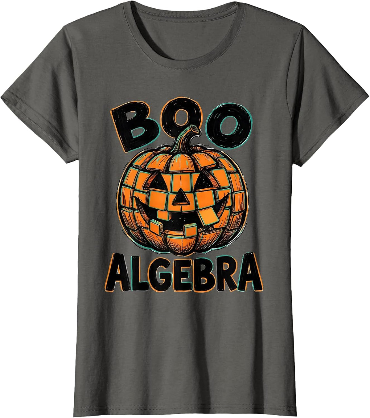 Women's Boo Algebra Funny Math Teacher Halloween Pun Humor T-Shirt - Asphalt Grey