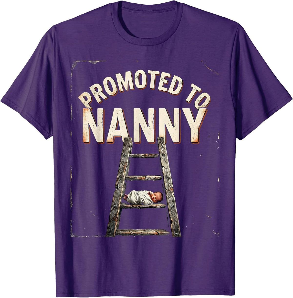 Men's Promoted To Nanny Distressed Funny First Time Grandma Gift T-Shirt - Purple