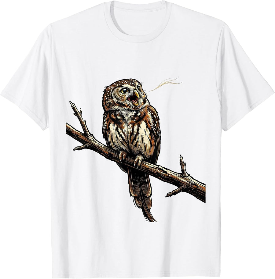 Men's Northern Pygmy-Owl Vintage Bird Lover Whimsical T-Shirt - White