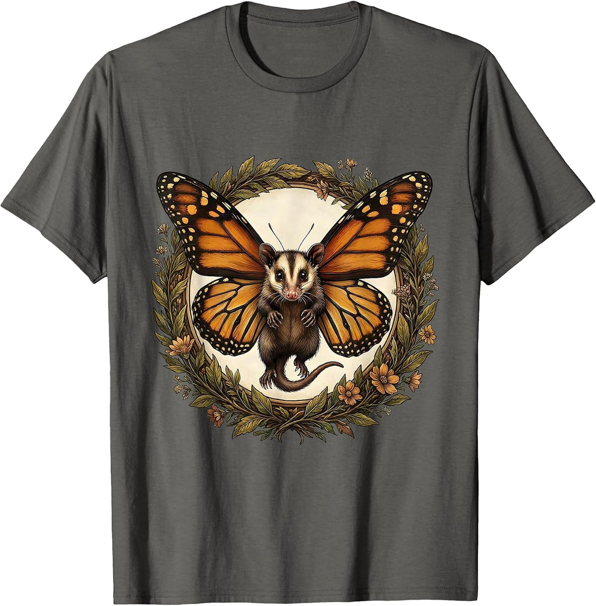 Opossum with Butterfly Wings in Flight T-Shirt - Asphalt Grey