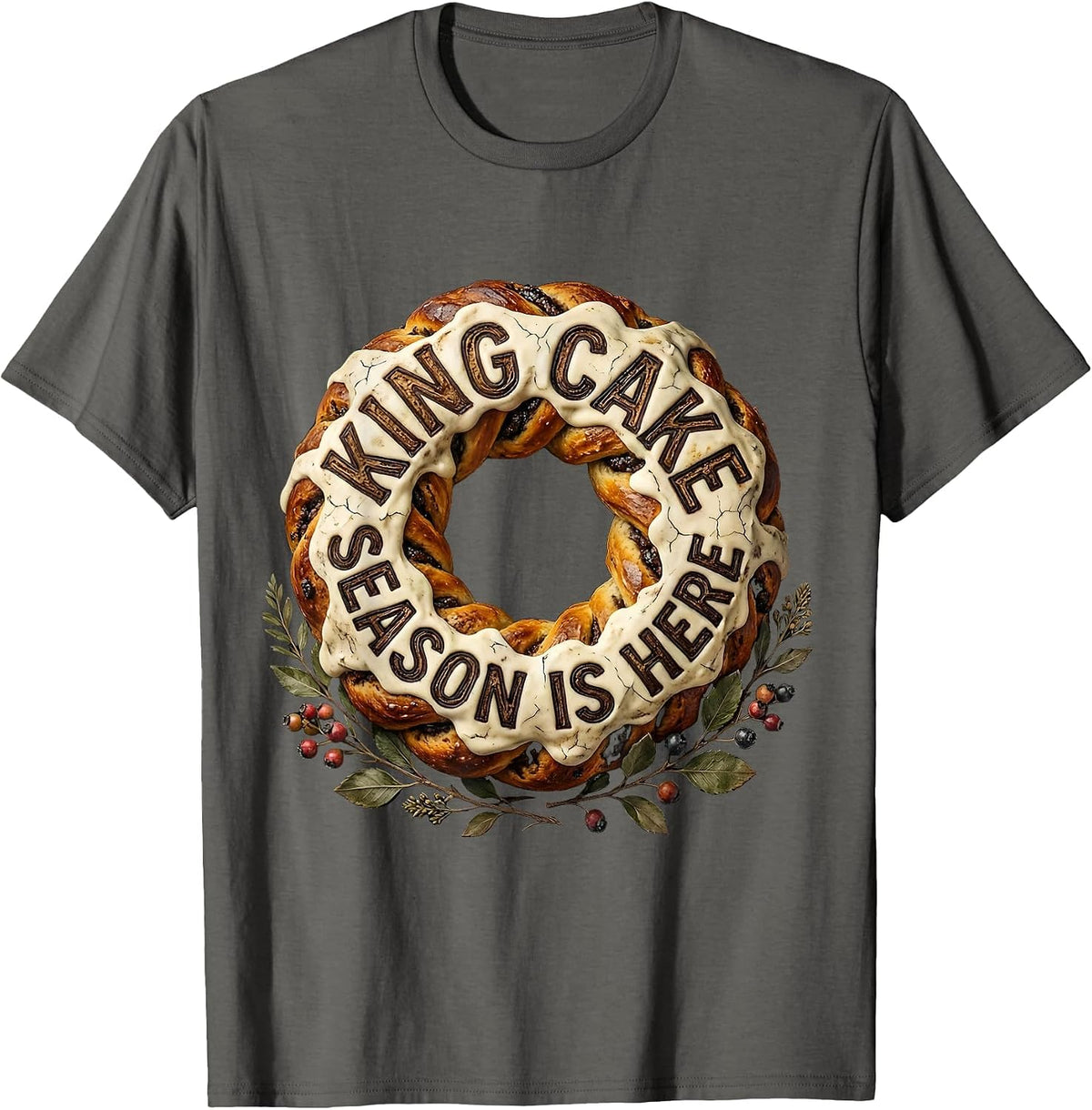 Men's King Cake Season Is Here Mardi Gras Design T-Shirt - Asphalt Grey