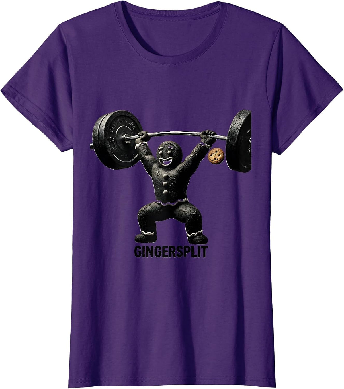 Women's Gingersplit Funny Gingerbread Man Weightlifting Gym T-Shirt - Purple