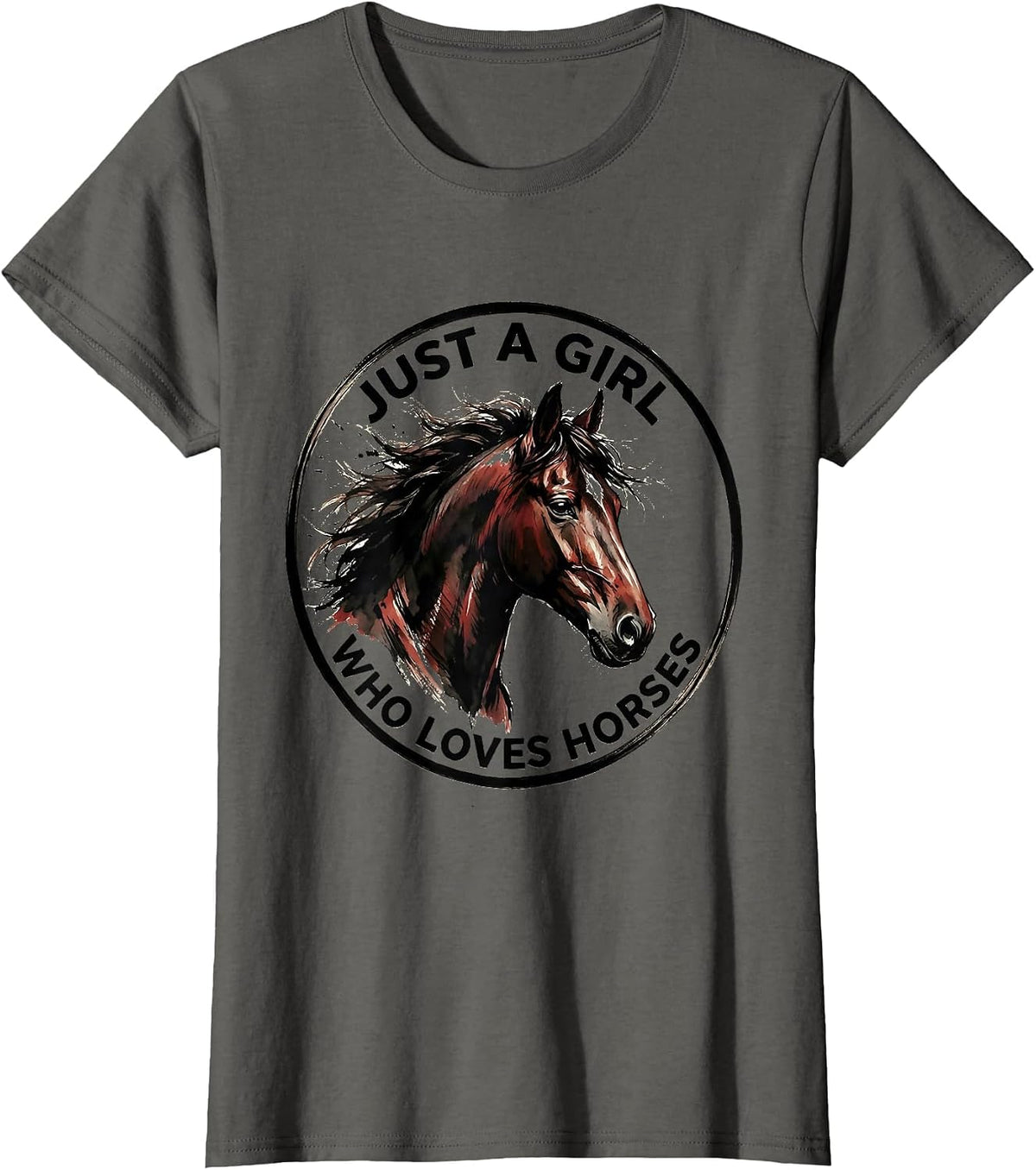 Women's Just a Girl Who Loves Horses Equestrian Design T-Shirt - Asphalt Grey