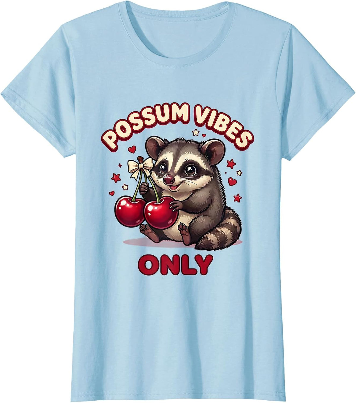 Possum Vibes Only Funny Opossum Design T-Shirt - Baby Blue