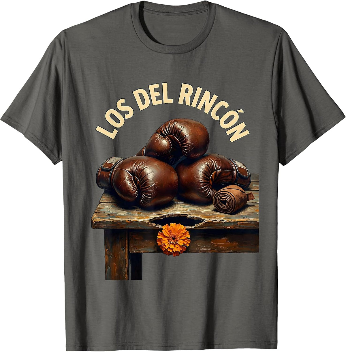 Los Del Rincón Vintage Boxing Glove Día de los Muertos T-Shirt - Asphalt Grey